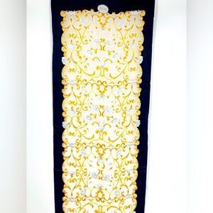 Basile Silk Eggplant Gold Baroque Scarf 18”/65” Italy